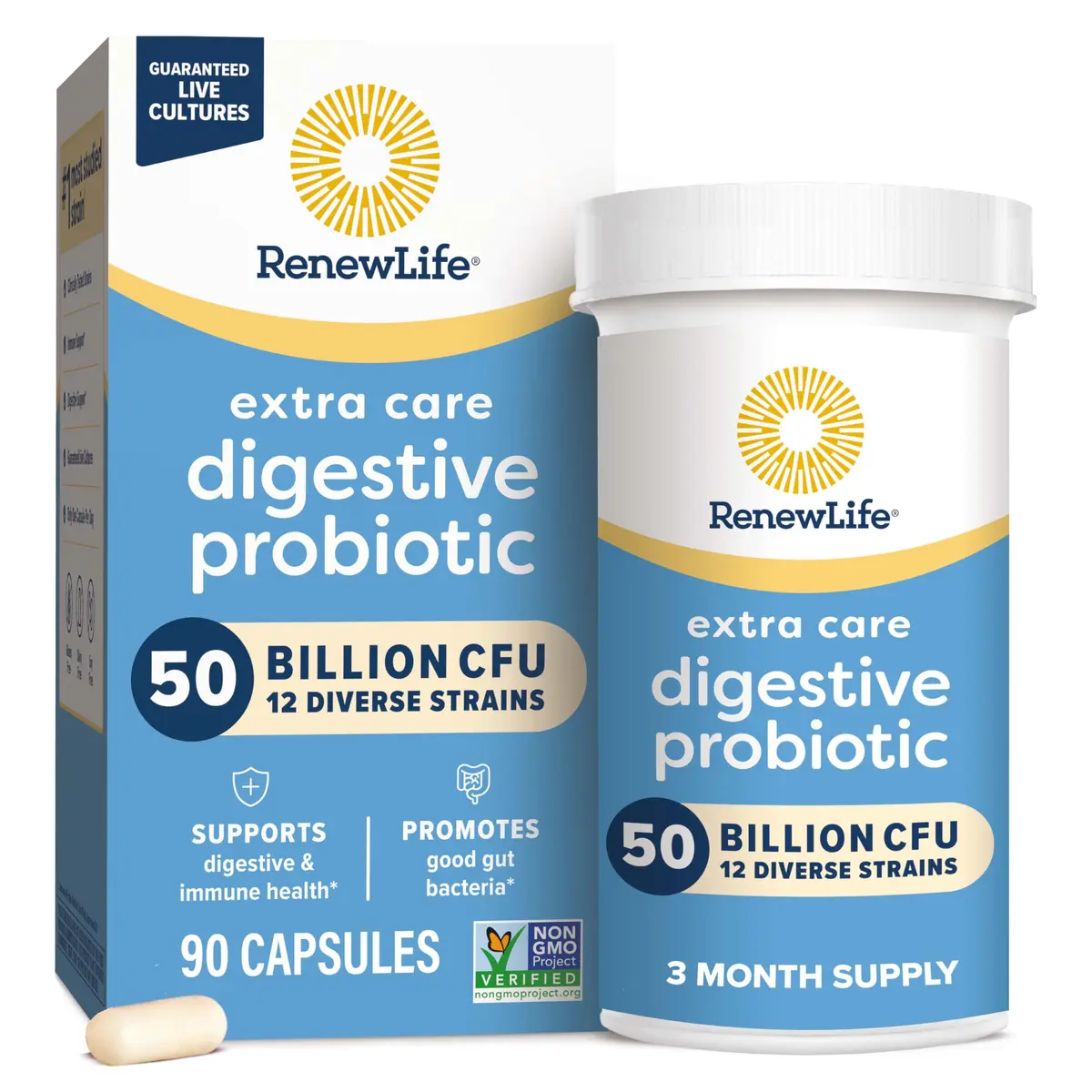 Renew Life Extra Care Digestive Probiotic 50 Billion CFU | Supports Gut, Immunity & Respiratory Health - main product image