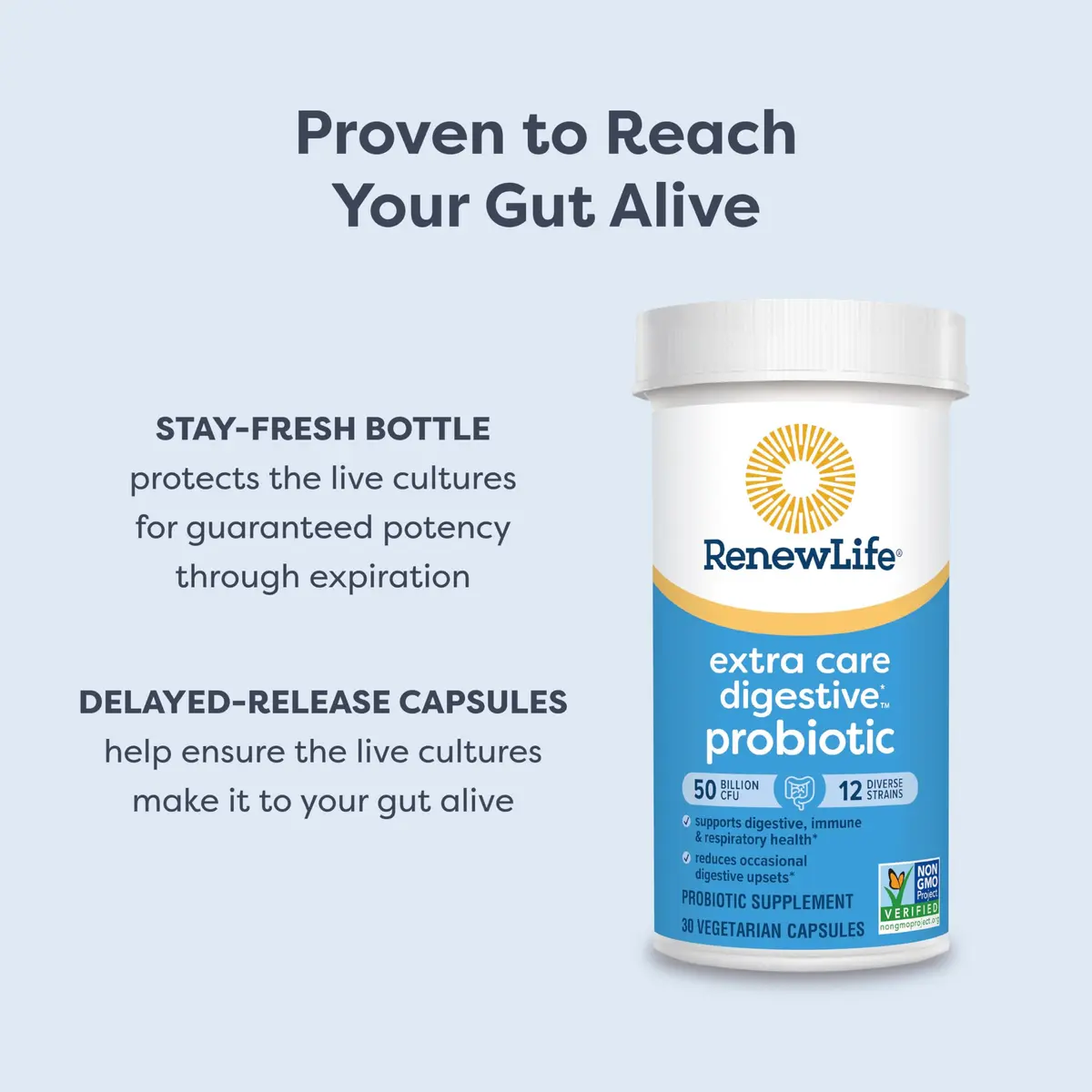 Renew Life Extra Care Digestive Probiotic 50 Billion CFU | Supports Gut, Immunity & Respiratory Health - view 5