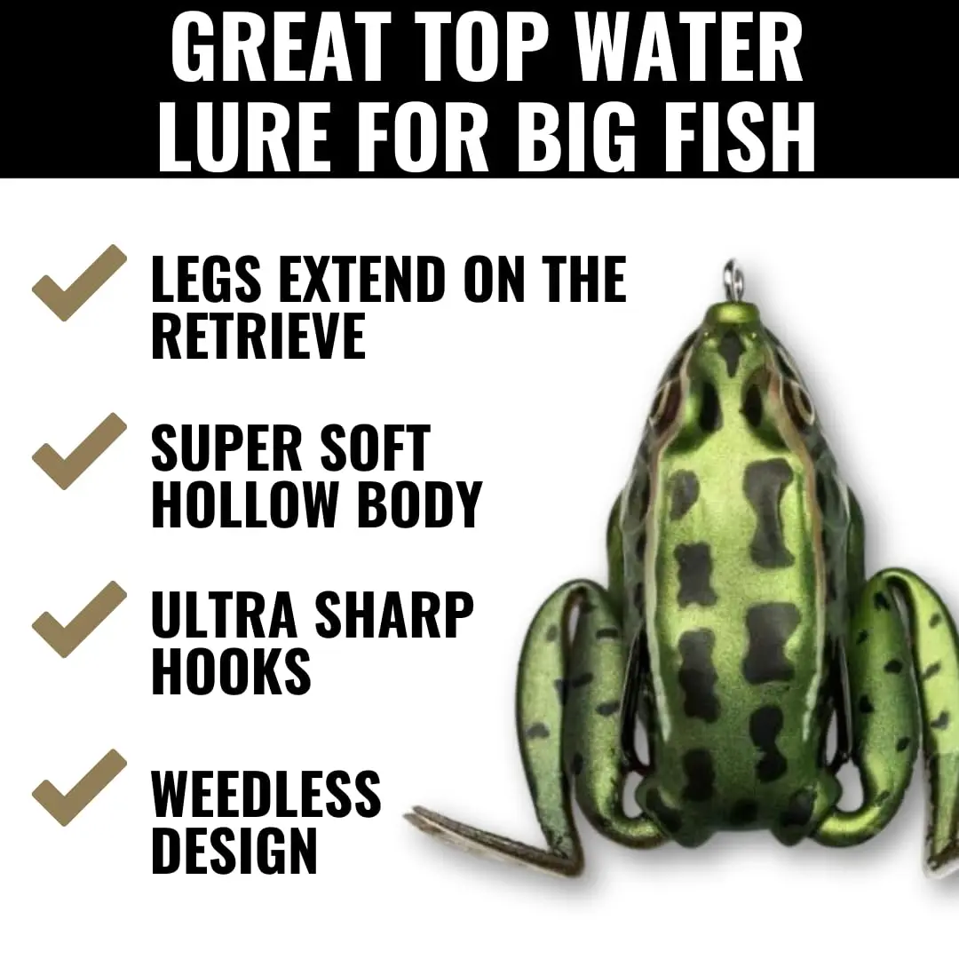 Lunkerhunt Lunker Frog Lure | Topwater Frog with Realistic Legs, Hollow Body (Green Tea) for Freshwater Bass & Trout - view 3