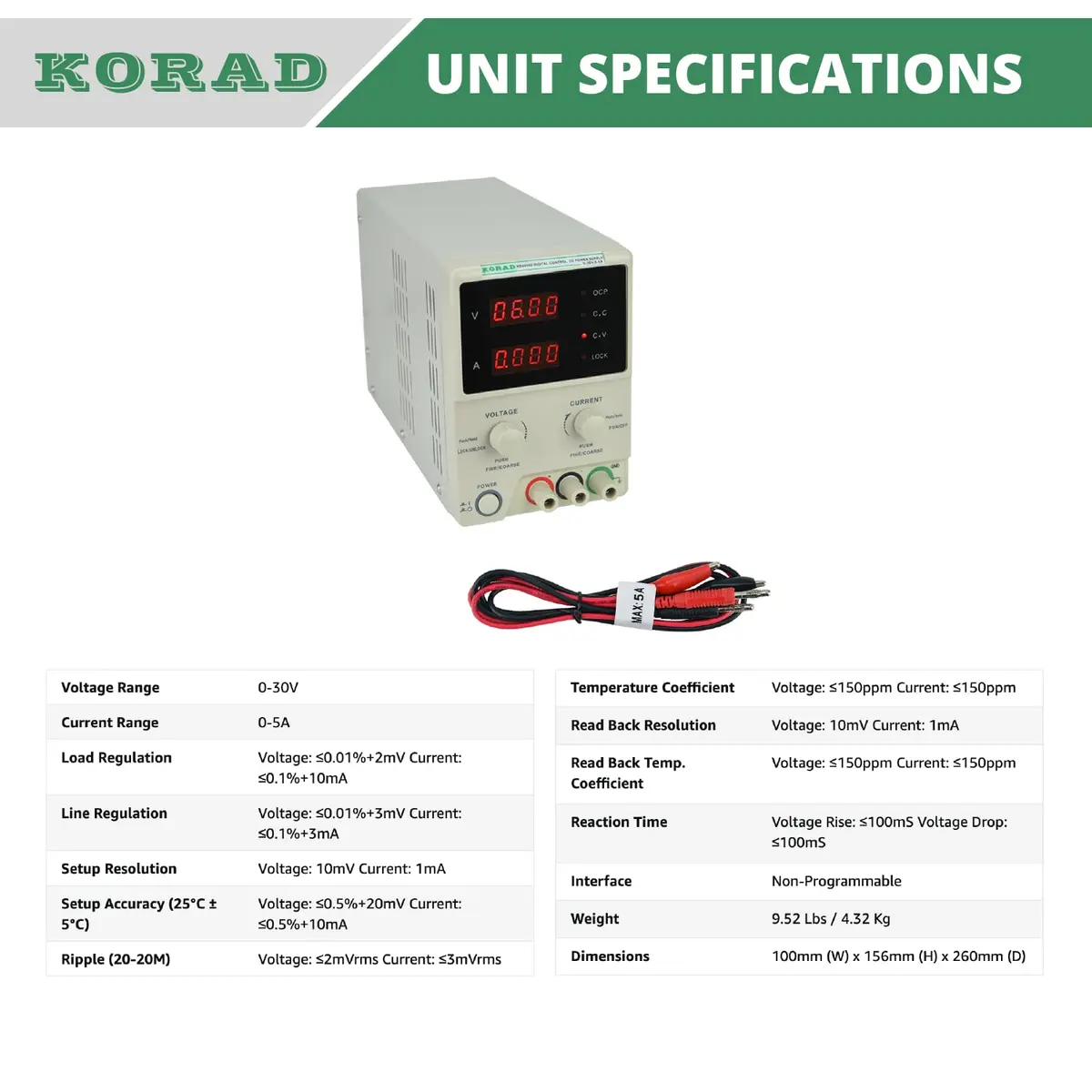KORAD KD3005D Power Supply 30V 5A | Lab Grade Adjustable DC Linear Power Source - view 5