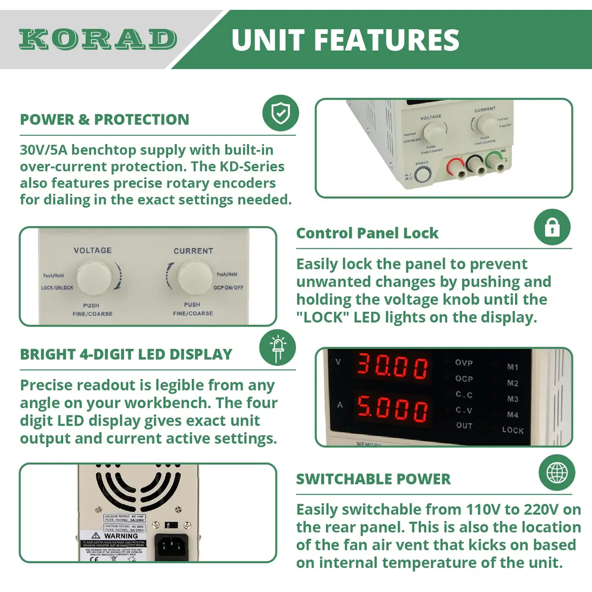 KORAD KD3005D Power Supply 30V 5A | Lab Grade Adjustable DC Linear Power Source - view 2