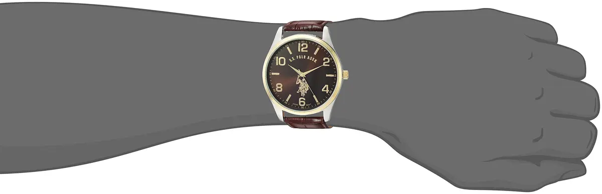 Accutime U.S. Polo Assn. Men's Analog Quartz Watch 44mm Silver-Tone Case Brown Croco-Embossed Strap | Classic Casual Style - view 2