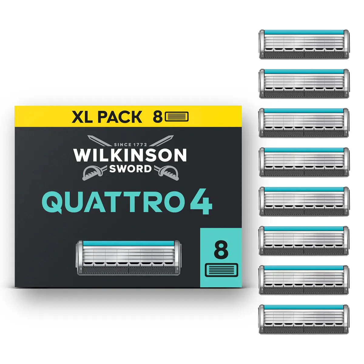 Wilkinson Sword Quattro Titanium Sensitive Razor Blades Pack of 8 | Titanium Coated for Comfort & Precision - main product image