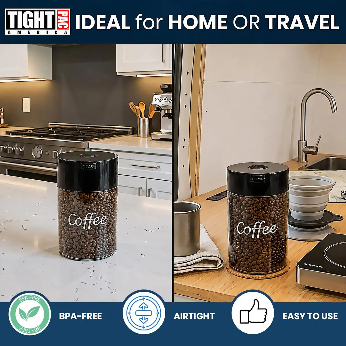 COFFEEVAC 1.85L (1lb) Airtight Vacuum Coffee Container | Keeps Coffee Fresh & Smell-Proof - view 5
