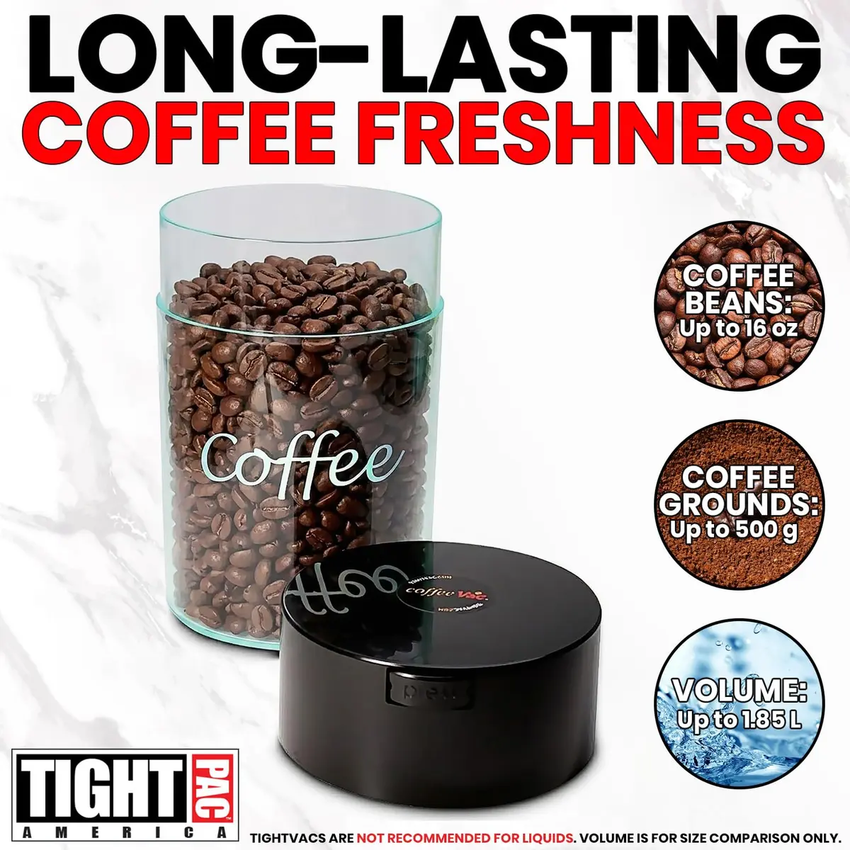 COFFEEVAC 1.85L (1lb) Airtight Vacuum Coffee Container | Keeps Coffee Fresh & Smell-Proof - view 8