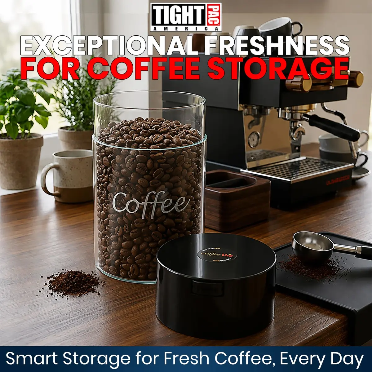 COFFEEVAC 1.85L (1lb) Airtight Vacuum Coffee Container | Keeps Coffee Fresh & Smell-Proof - view 2