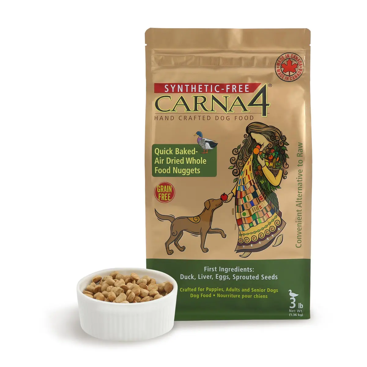 CARNA4 Gentle Quick-Baked Air-Dried Dog Food, Duck Recipe, 3lb | Grain-Free, Digestible & Natural - main product image