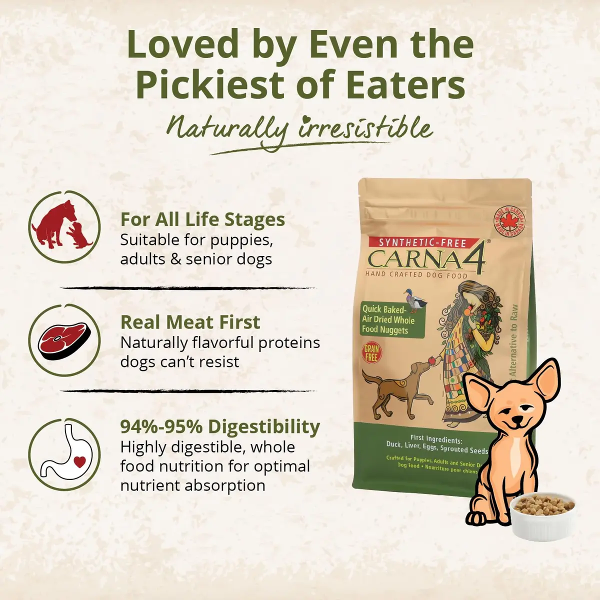 CARNA4 Gentle Quick-Baked Air-Dried Dog Food, Duck Recipe, 3lb | Grain-Free, Digestible & Natural - view 5