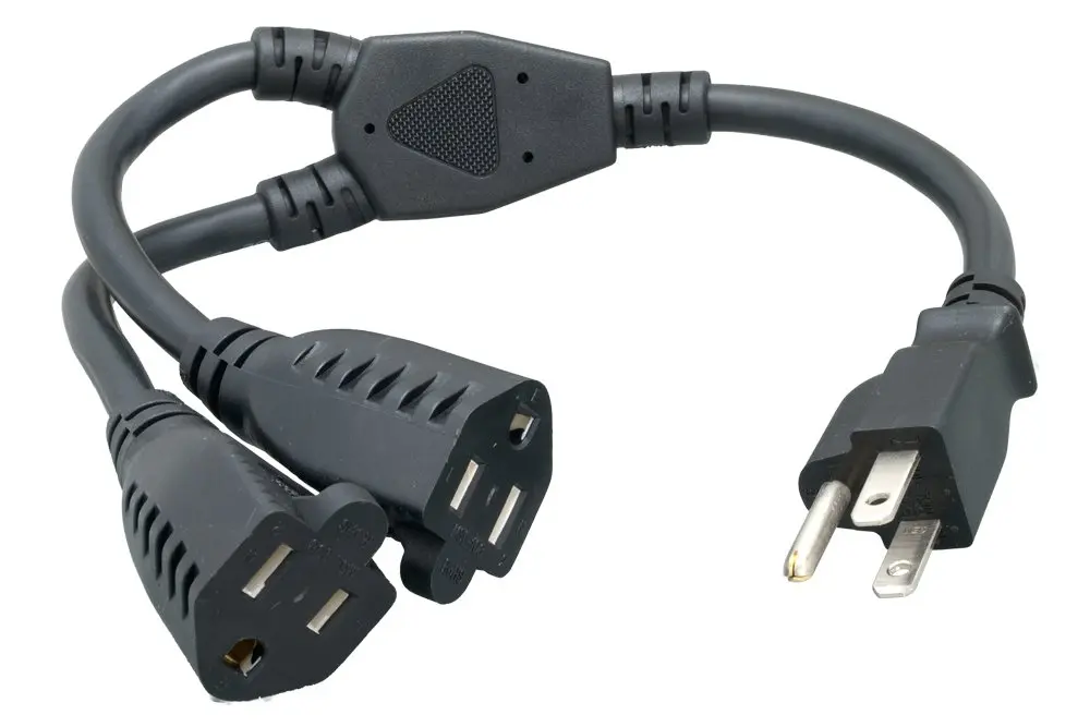 Cablelera Power Cord Extension and Splitter, 125V, 13A, Black | Short 14-inch NEMA 5-15P to 2x NEMA 5-15R - main product image