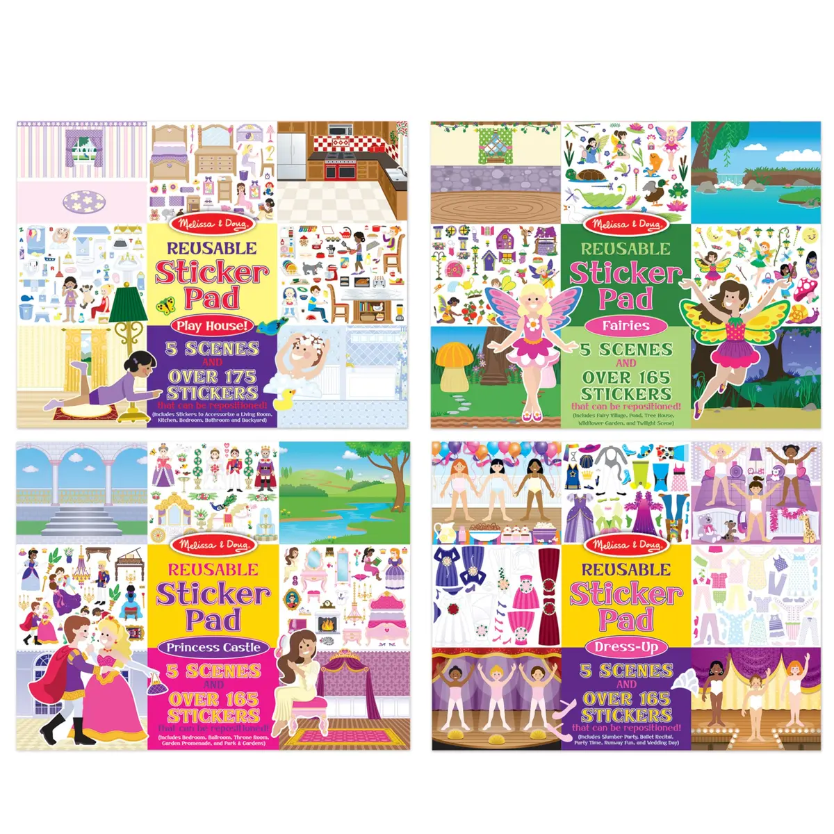 Melissa & Doug Reusable Sticker Pad Set: Fairies, Princess Castle, Play House, Dress-Up | 680+ Stickers - main product image