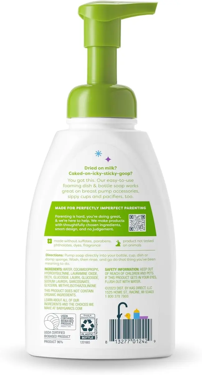 Babyganics Foaming Dish Soap Fragrance Free 48 fl oz (1.42 L) | Gentle Plant-Based Formula - view 2