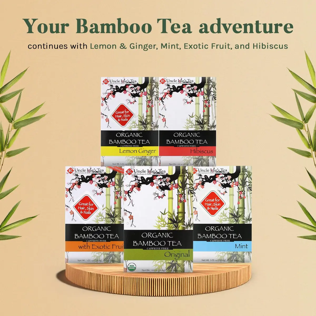 Uncle Lee's Organic Tea Bamboo Hibiscus 18 Tea Bags | Caffeine-Free & Organic Support for Hair, Skin & Nails - view 6