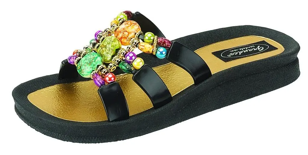 Grandco Women's 25551E Mystical Slide Beaded Waterproof Molded Sole Summer Sandals, Black, 11 | Comfortable Waterproof Summer Footwear - main product image
