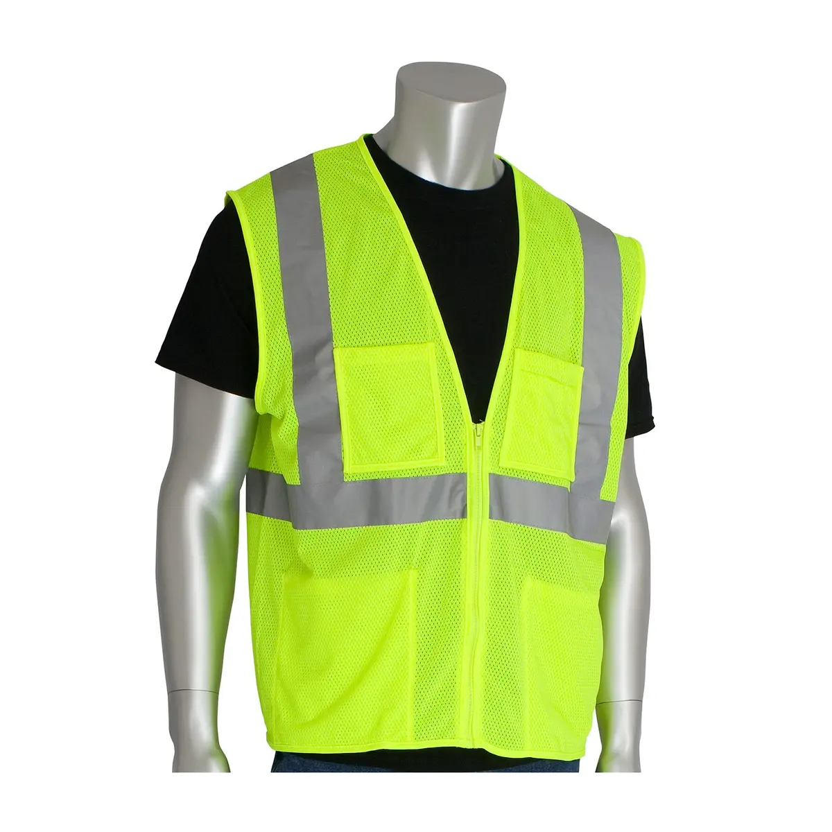 PIP Protective Industrial Products 302-MVGZ4PLY-XL Zipper Safety Vest, XL | Hi-Vis Yellow, Class 2 Mesh Vest - main product image