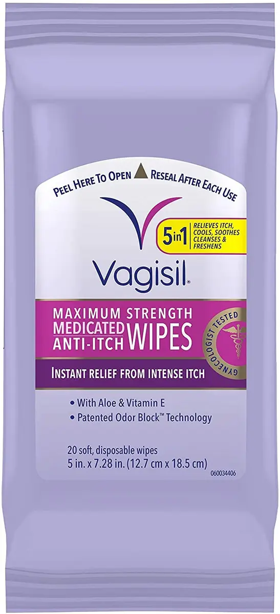 Vagisil Anti-Itch Medicated Feminine Wipes 20 Count | Fast Relief for Vaginal Itch & Odor - main product image