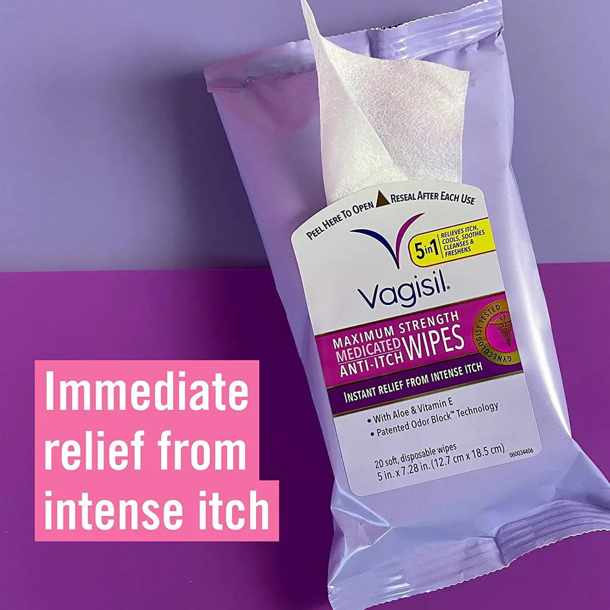 Vagisil Anti-Itch Medicated Feminine Wipes 20 Count | Fast Relief for Vaginal Itch & Odor - view 2