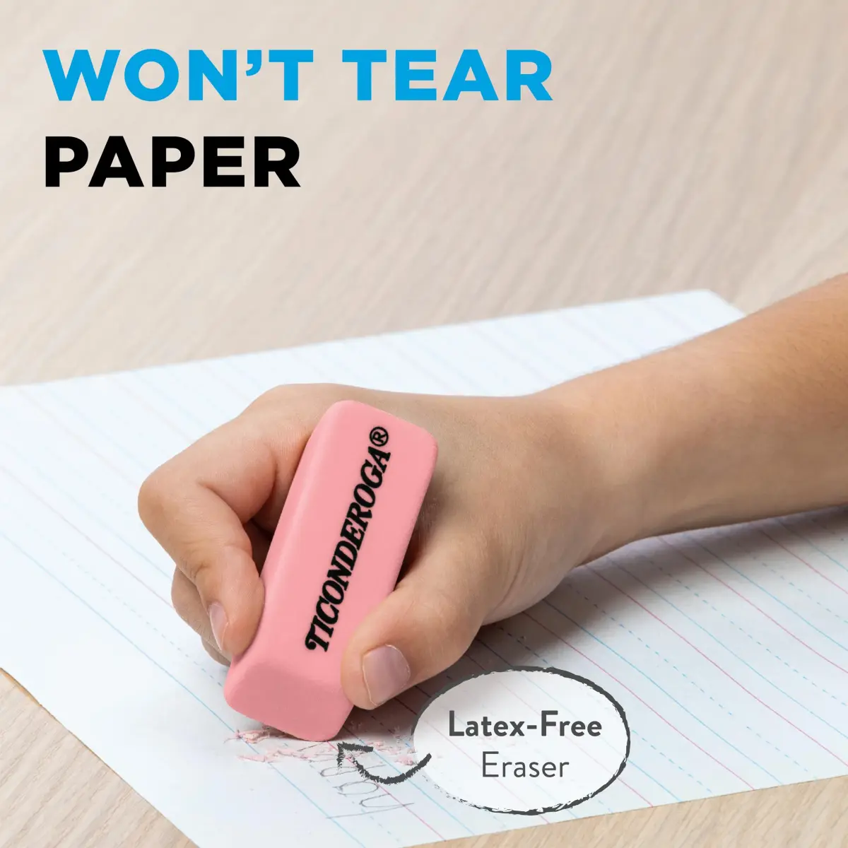 Ticonderoga Pink Wedge Erasers 3 Count | Classic Eraser for Clean Corrections - view 3