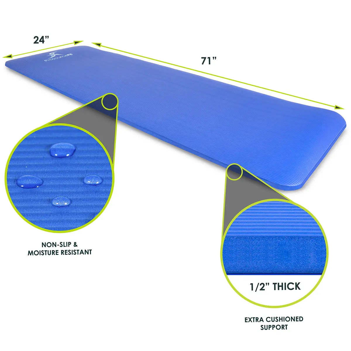 ProSourceFit Extra Thick Yoga and Pilates Mat ½” (13mm) 71-inch Long | High Density Exercise Mat with Comfort Foam and Carrying Strap - view 3