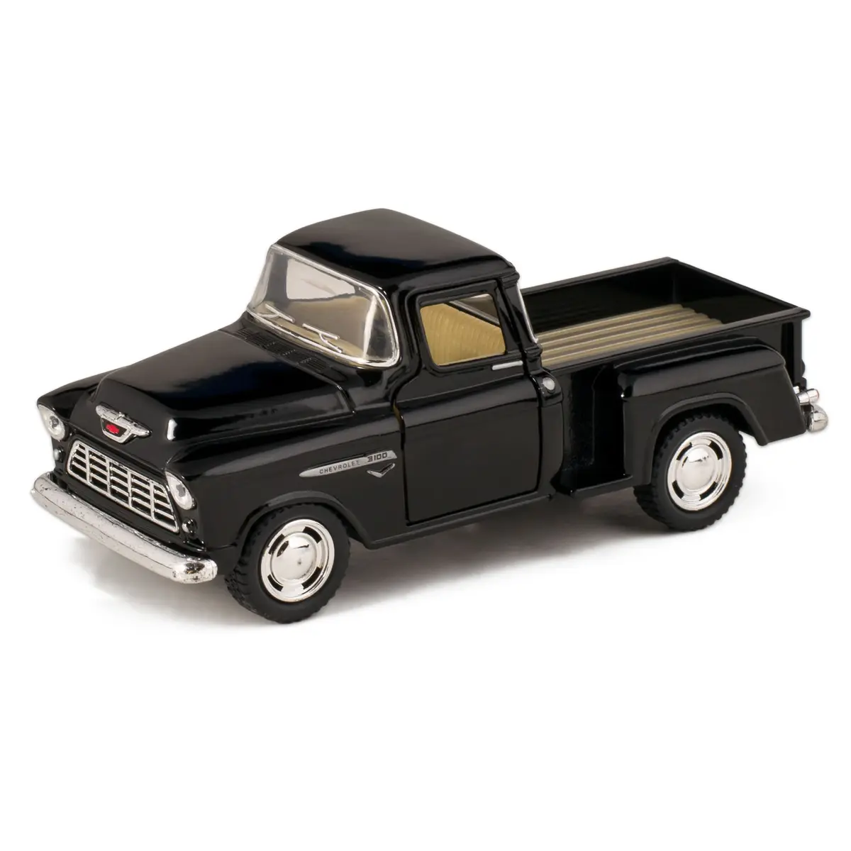 KiNSMART 1955 Chevrolet Stepside Pickup Truck 5 Inch 1:32 Scale Die Cast Metal Little Truck (Black) | Classic American Model - main product image