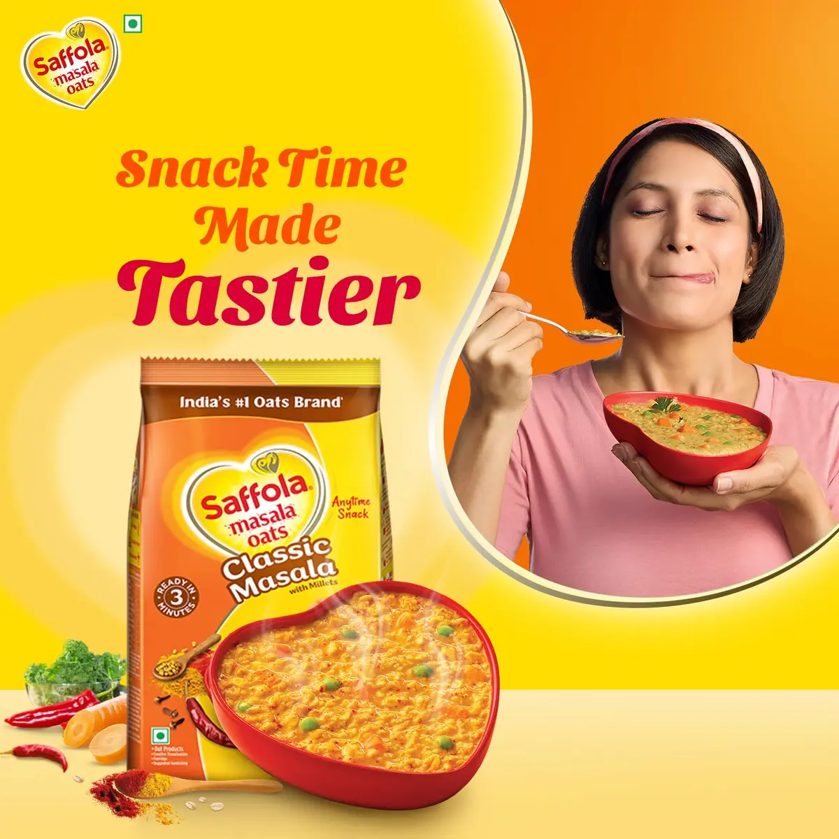 Saffola Classic Masala Oats 39g (1.34 oz) | Ready in 3 Minutes, Vegetarian Indian Breakfast Cereal - view 2