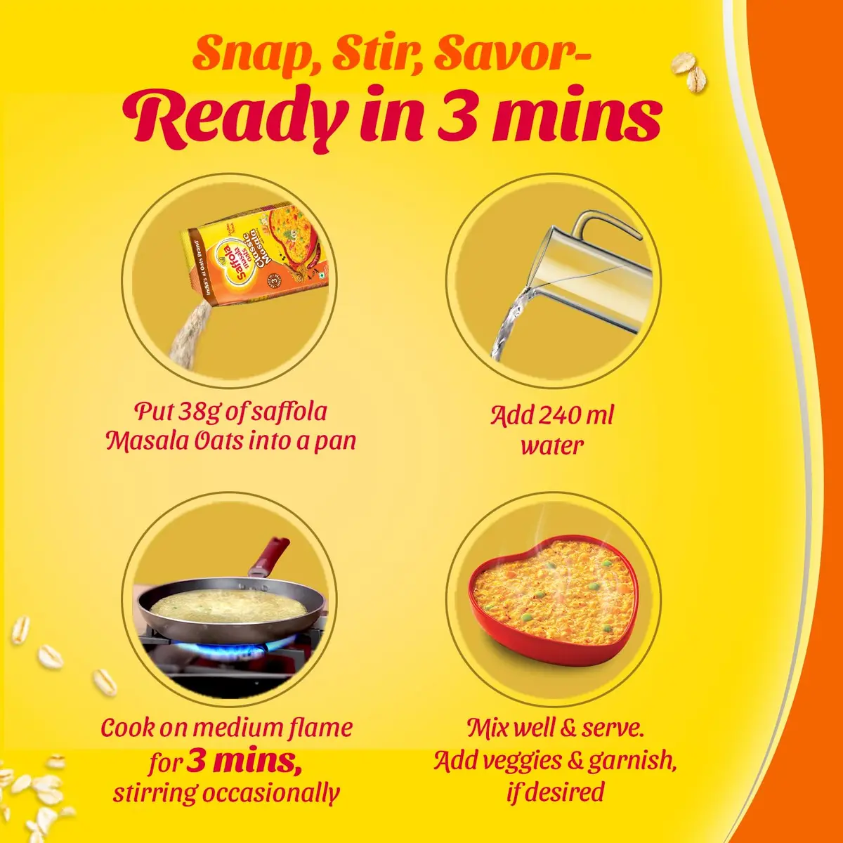 Saffola Classic Masala Oats 39g (1.34 oz) | Ready in 3 Minutes, Vegetarian Indian Breakfast Cereal - view 4