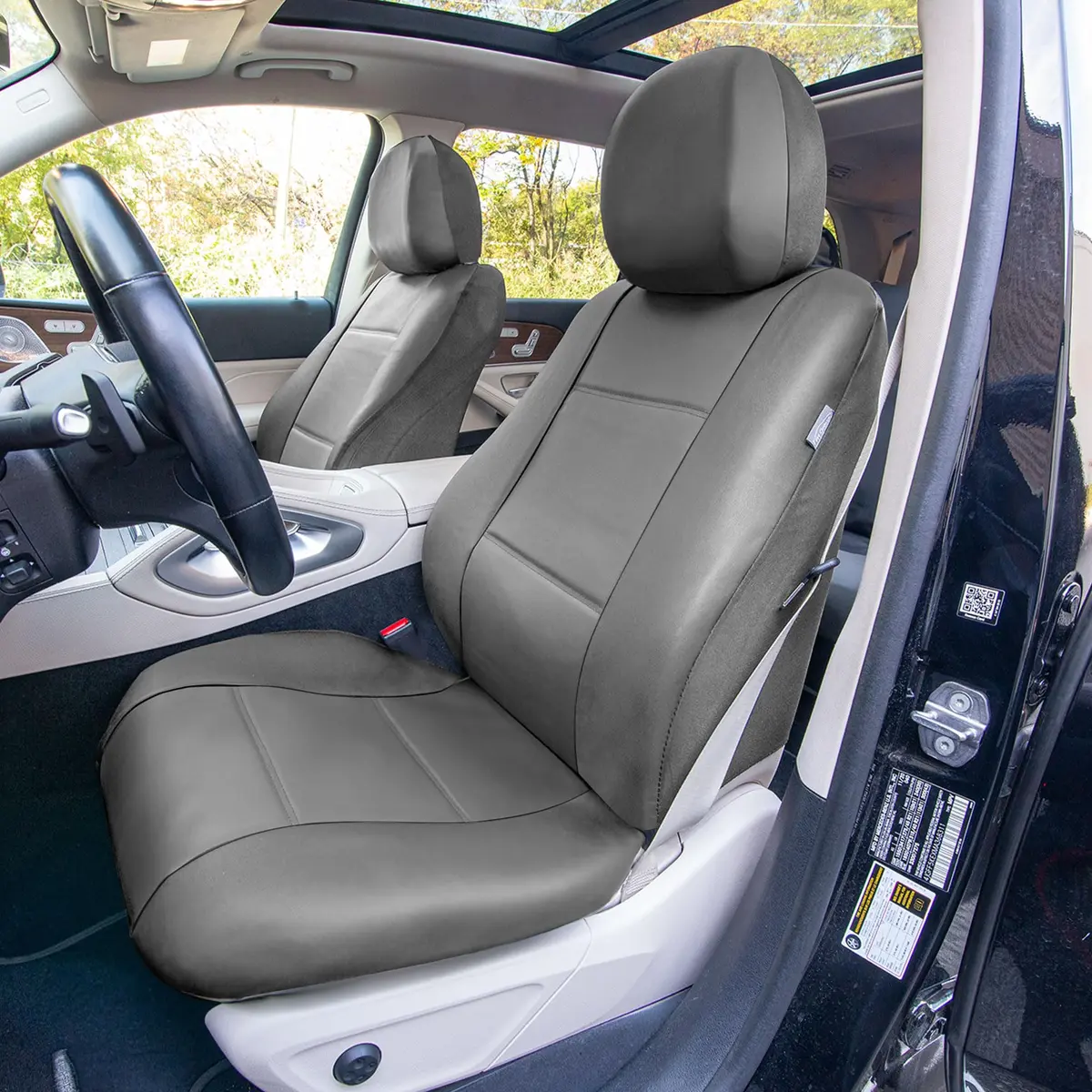 FH Group Front Set Faux Leather Car Seat Cover for Low Back Seat with Removable Headrest | Universal Fit, Easy to Clean, Gray - view 2