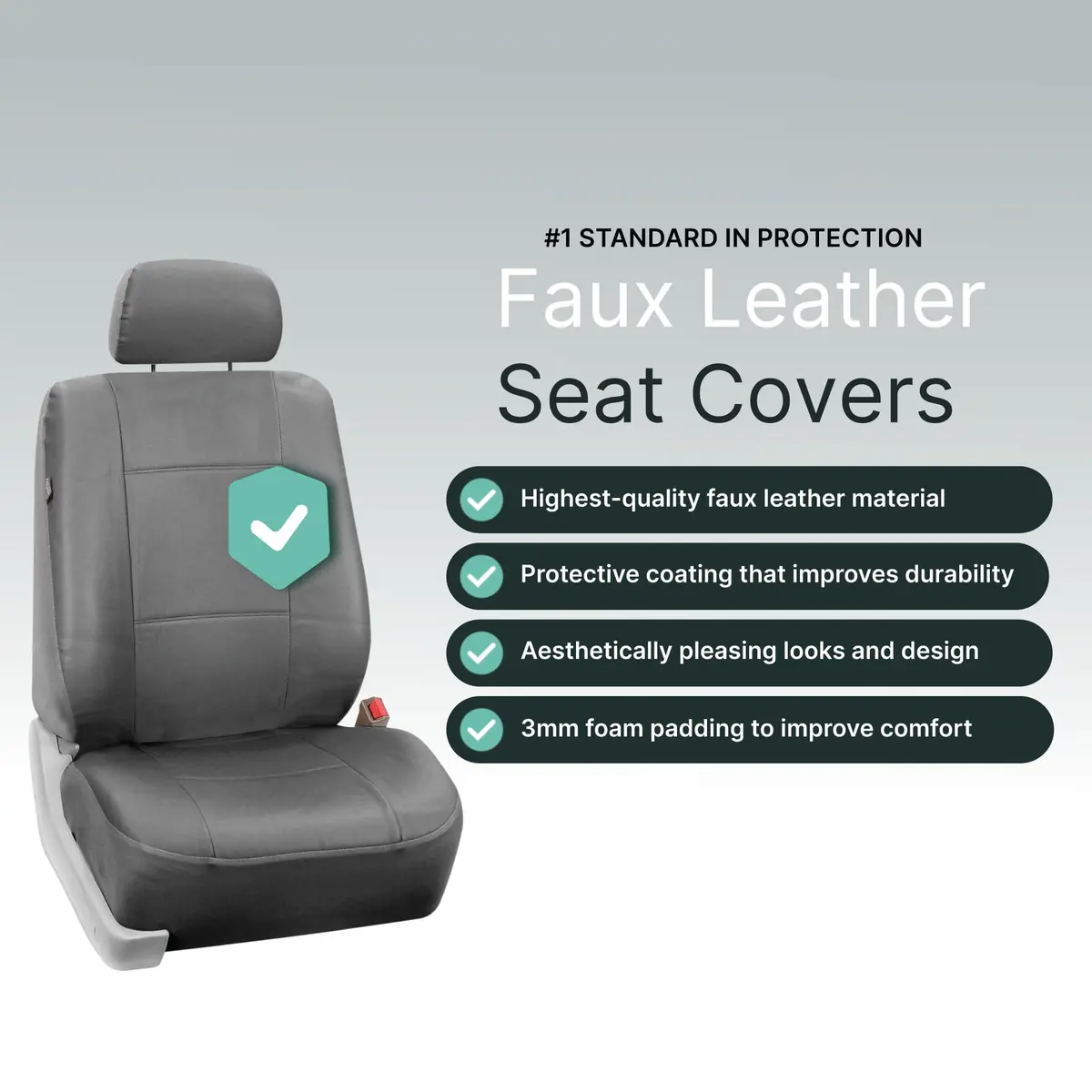 FH Group Front Set Faux Leather Car Seat Cover for Low Back Seat with Removable Headrest | Universal Fit, Easy to Clean, Gray - view 3
