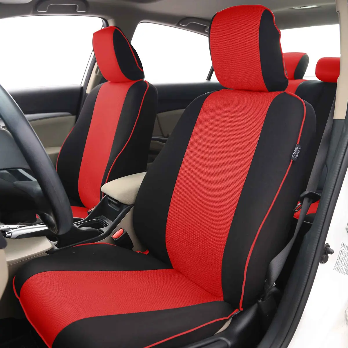 FH Group Full Set Cloth Car Seat Covers - Universal Fit, Low Back, Airbag Compatible, Washable, Red - view 5