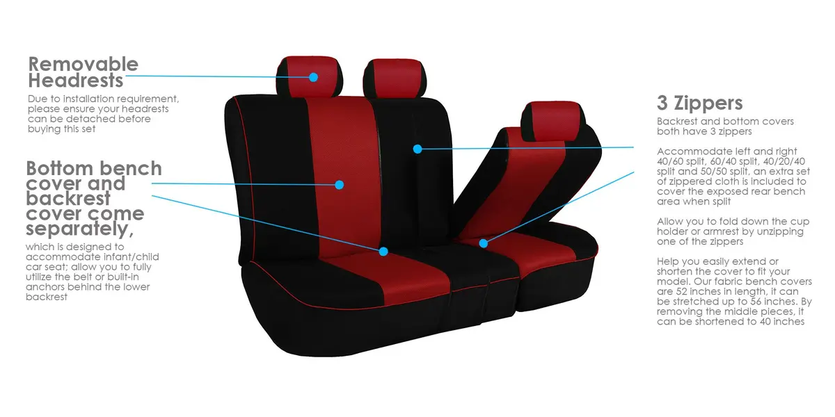 FH Group Full Set Cloth Car Seat Covers - Universal Fit, Low Back, Airbag Compatible, Washable, Red - view 6