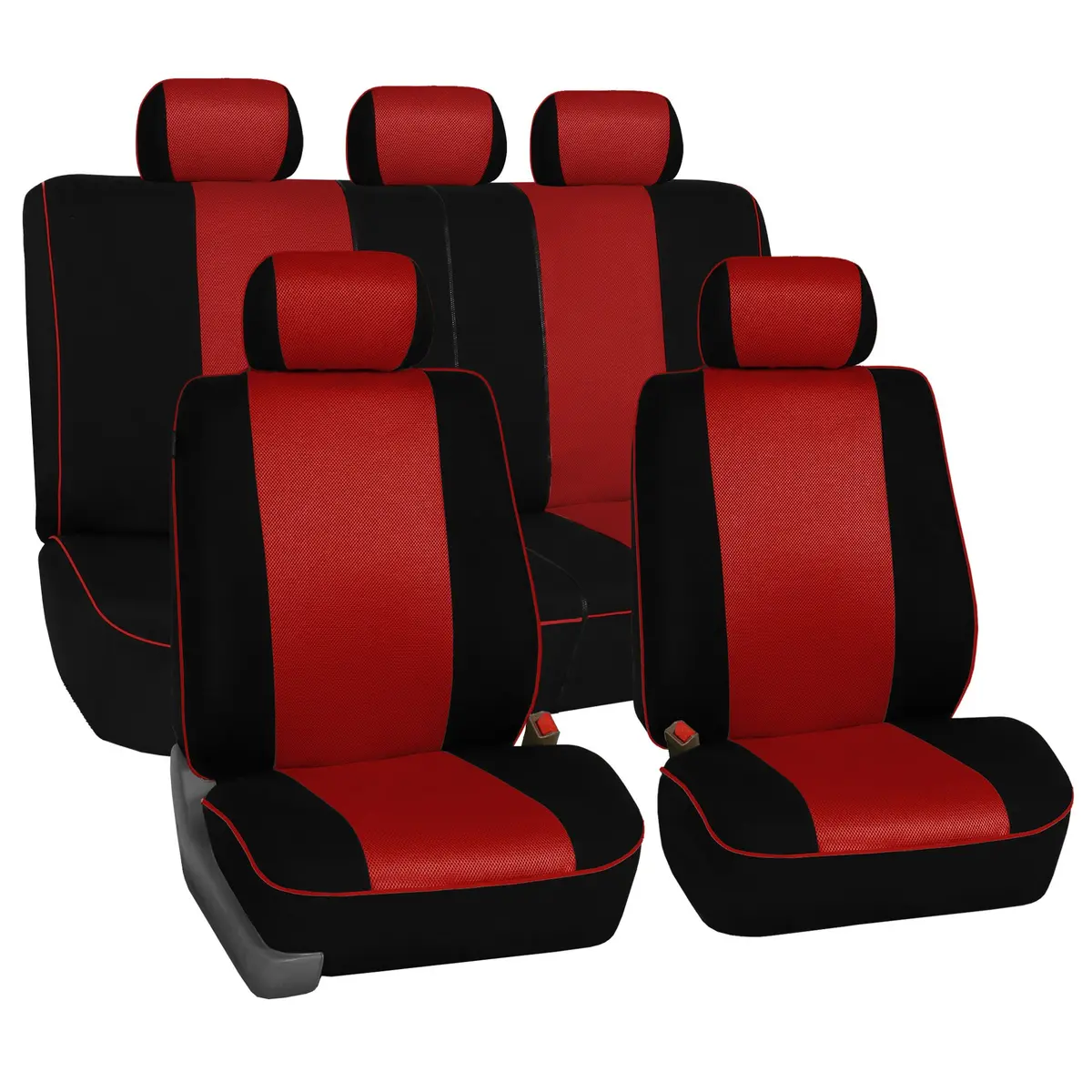 FH Group Full Set Cloth Car Seat Covers - Universal Fit, Low Back, Airbag Compatible, Washable, Red - main product image