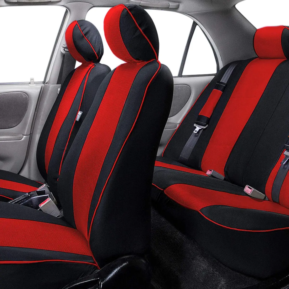FH Group Full Set Cloth Car Seat Covers - Universal Fit, Low Back, Airbag Compatible, Washable, Red - view 2