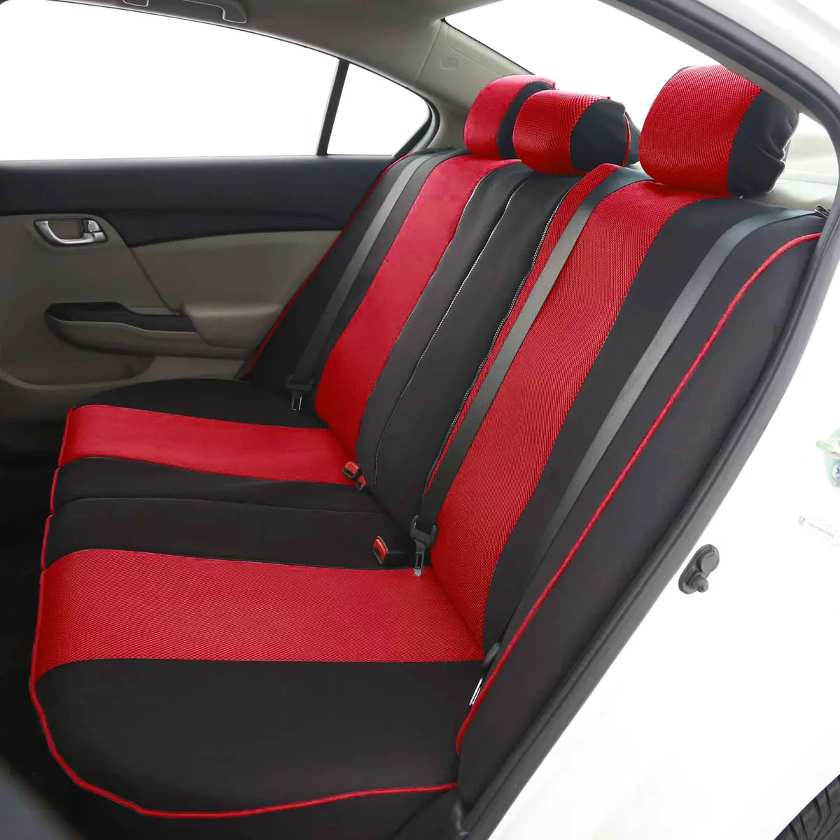 FH Group Full Set Cloth Car Seat Covers - Universal Fit, Low Back, Airbag Compatible, Washable, Red - view 3