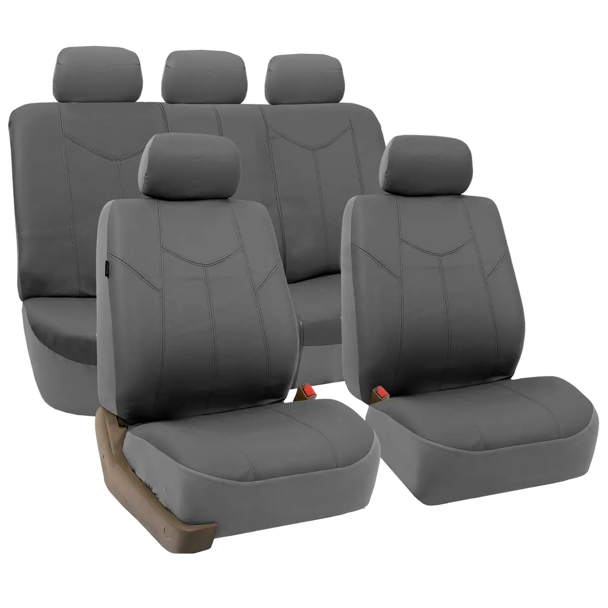 FH Group Full Set Faux Leather Car Seat Covers - Universal Fit, Low Back, Airbag Compatible, Split Bench, Gray | Protect & Enhance Interior - main product image
