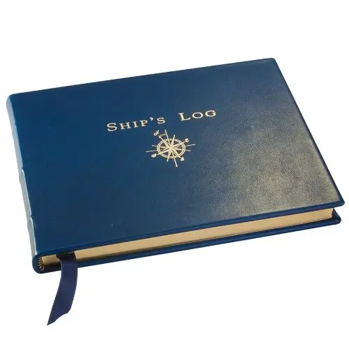 Graphic Image Genuine Leather Ship's Log/Journal, Blue 21.8 cm x 16.9 cm (8.78 x 6.75 inches) | Classic Style Notebook for Sea Voyages - main product image