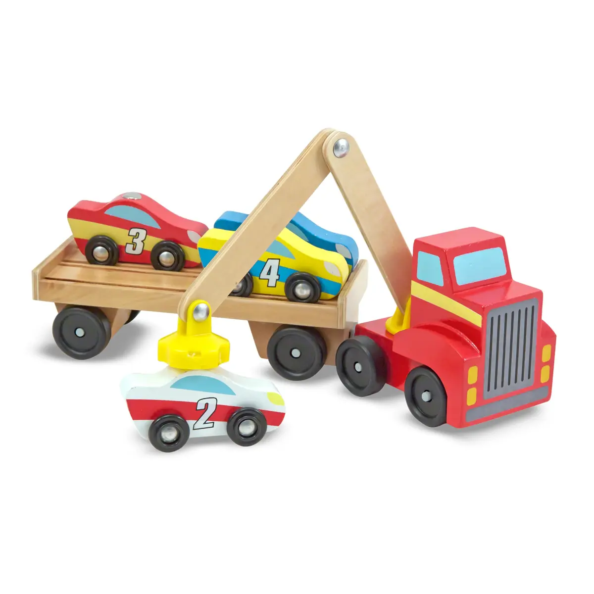 Melissa & Doug Magnetic Car Loader Wooden Toy Set with 4 Toy Cars | Cause-and-Effect & Sorting Play (110 characters) - view 4
