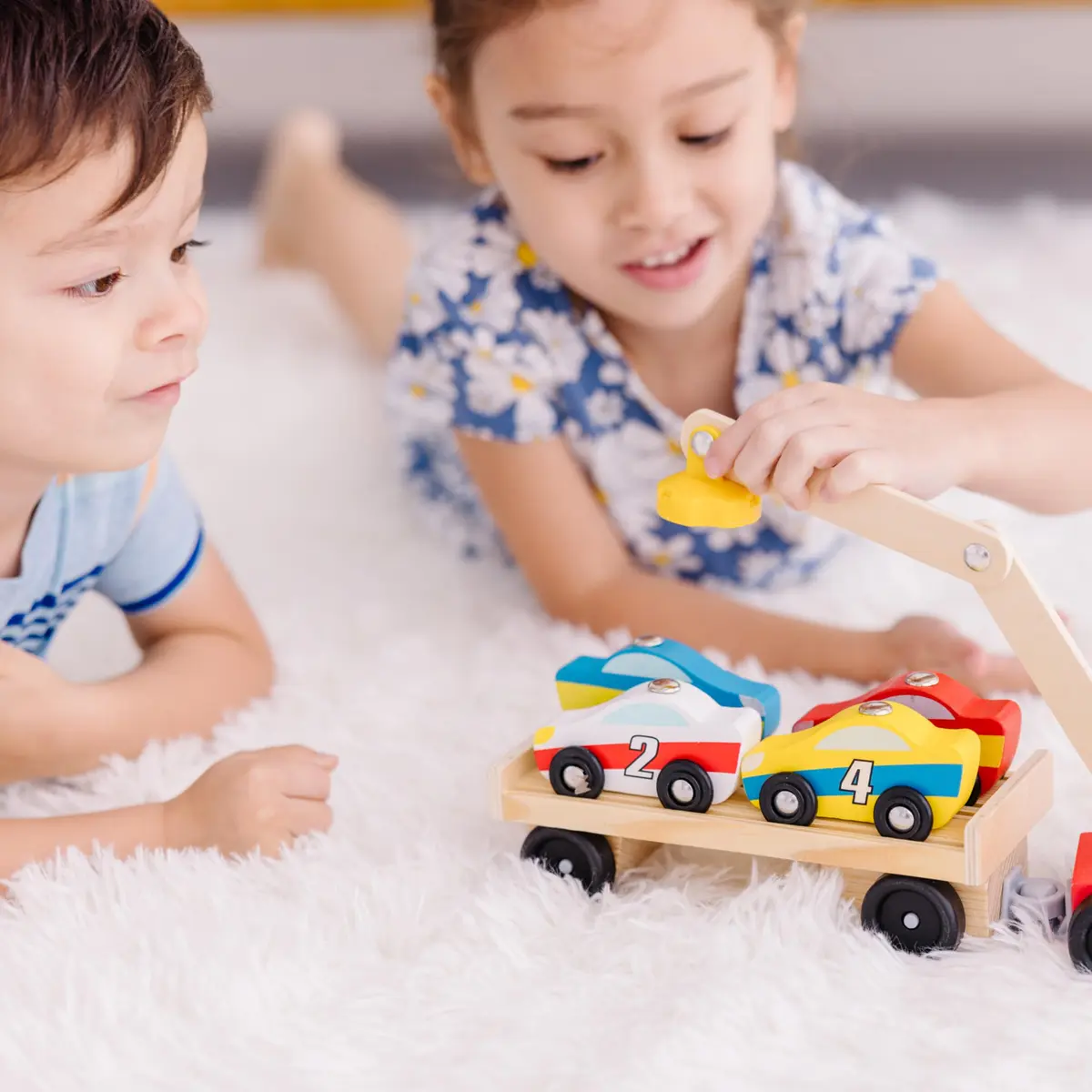 Melissa & Doug Magnetic Car Loader Wooden Toy Set with 4 Toy Cars | Cause-and-Effect & Sorting Play (110 characters) - view 6