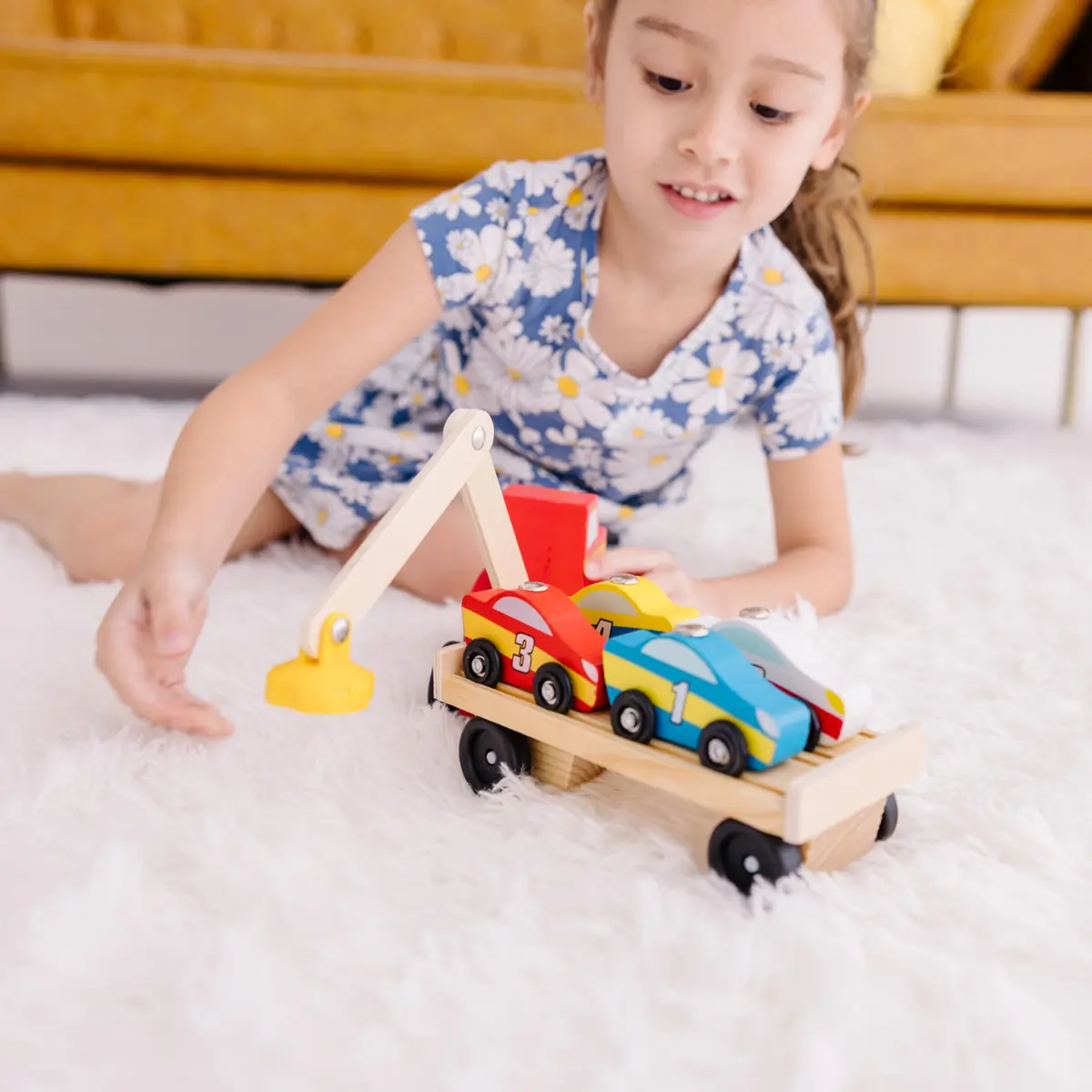 Melissa & Doug Magnetic Car Loader Wooden Toy Set with 4 Toy Cars | Cause-and-Effect & Sorting Play (110 characters) - view 7