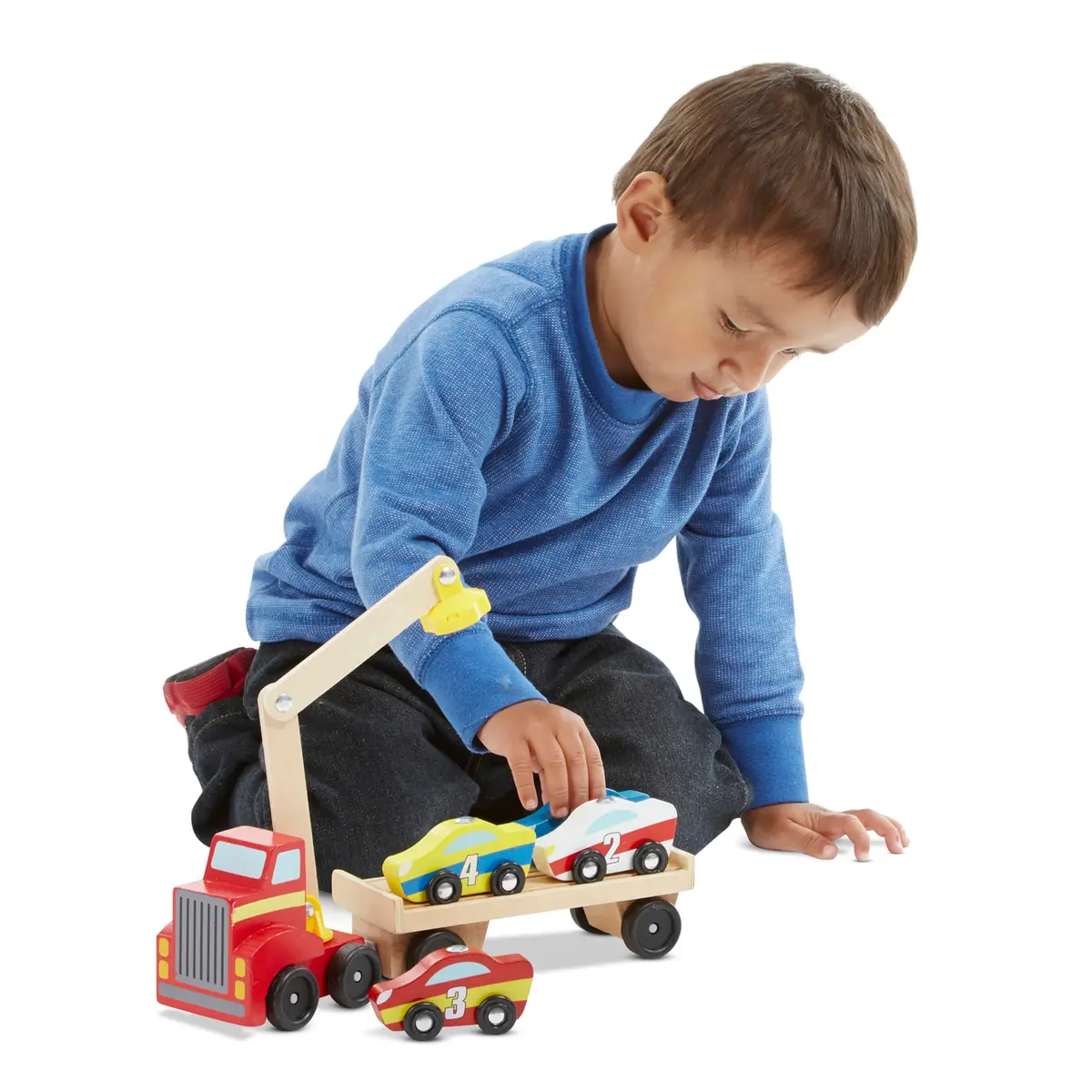 Melissa & Doug Magnetic Car Loader Wooden Toy Set with 4 Toy Cars | Cause-and-Effect & Sorting Play (110 characters) - view 8