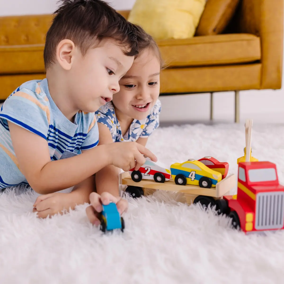 Melissa & Doug Magnetic Car Loader Wooden Toy Set with 4 Toy Cars | Cause-and-Effect & Sorting Play (110 characters) - view 2