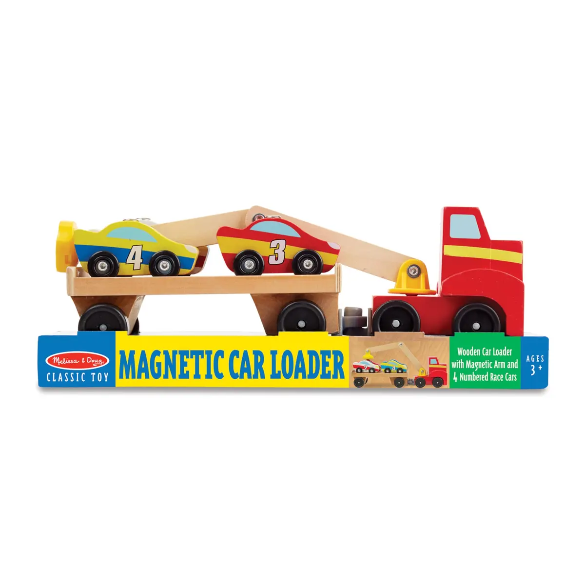 Melissa & Doug Magnetic Car Loader Wooden Toy Set with 4 Toy Cars | Cause-and-Effect & Sorting Play (110 characters) - view 3