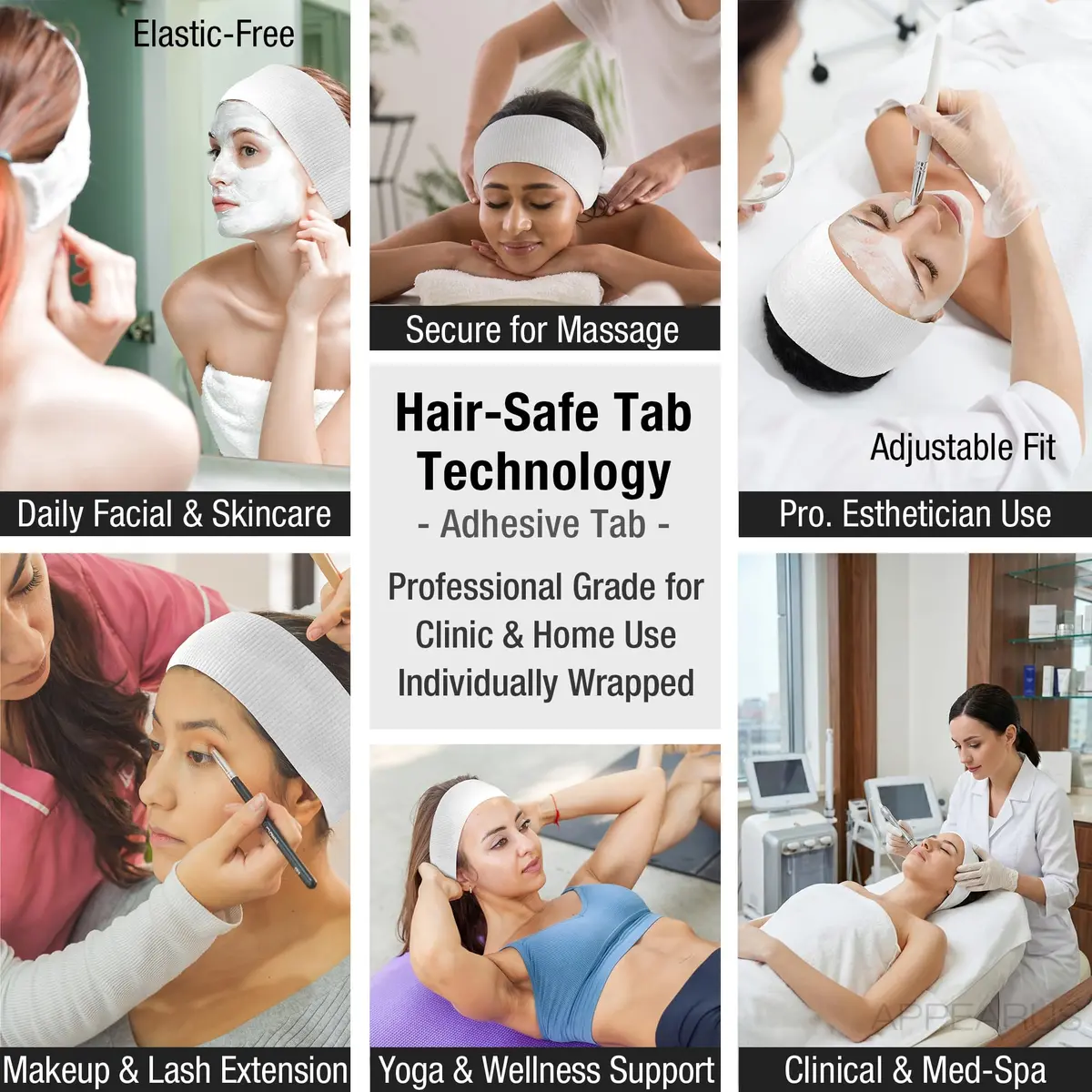 APPEARUS Disposable Facial Headbands, Esthetician, Stretch, 100 Count White | Snag-Free, Full Coverage Fit for Spa & Salon - view 7