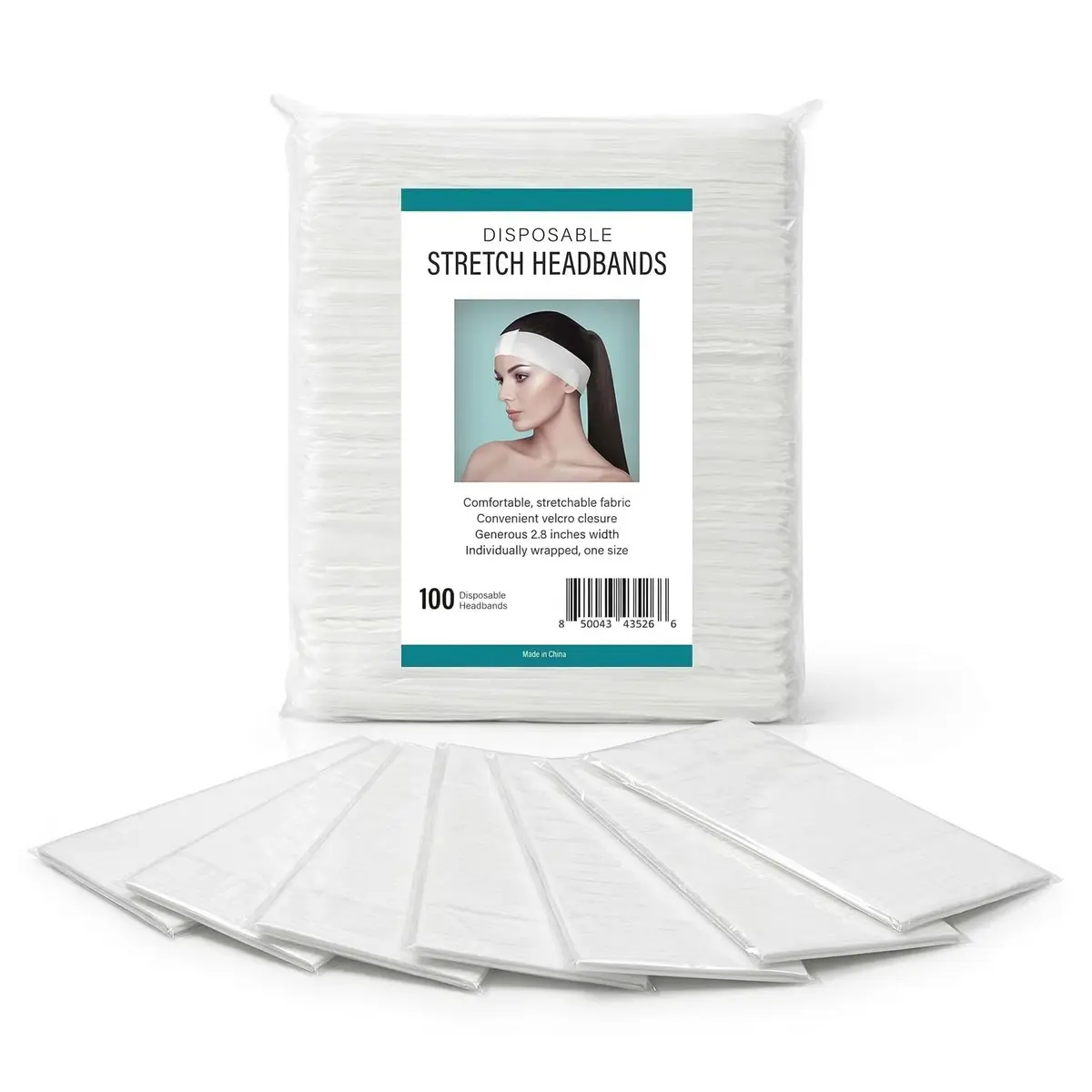 APPEARUS Disposable Facial Headbands, Esthetician, Stretch, 100 Count White | Snag-Free, Full Coverage Fit for Spa & Salon - view 9