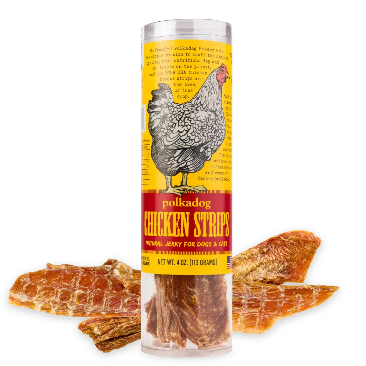 Polkadog Chicken Jerky for Dogs | Single Ingredient, USA Dehydrated Treats, 4oz Tube - main product image