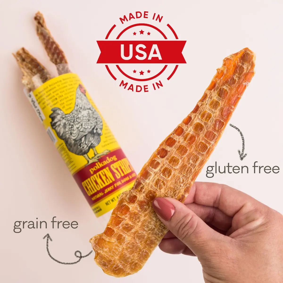 Polkadog Chicken Jerky for Dogs | Single Ingredient, USA Dehydrated Treats, 4oz Tube - view 4