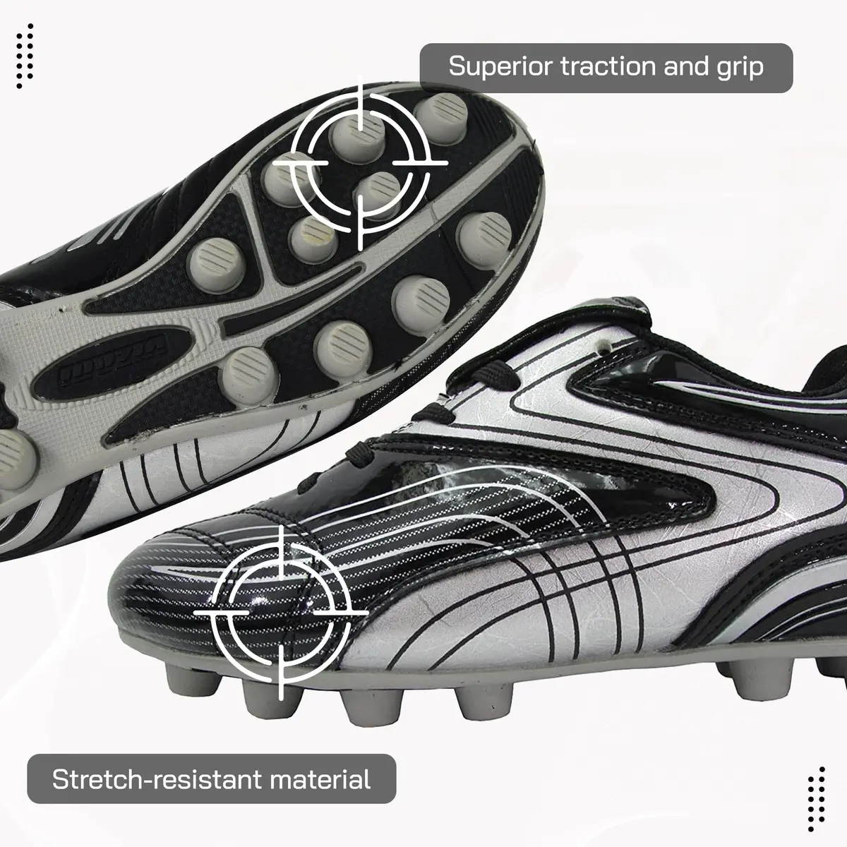 Vizari FG Soccer Cleats for Men, Women | FG Outdoor Football Shoes for Youth and Adults | Training, Matches & Practice Black/Silver - view 5