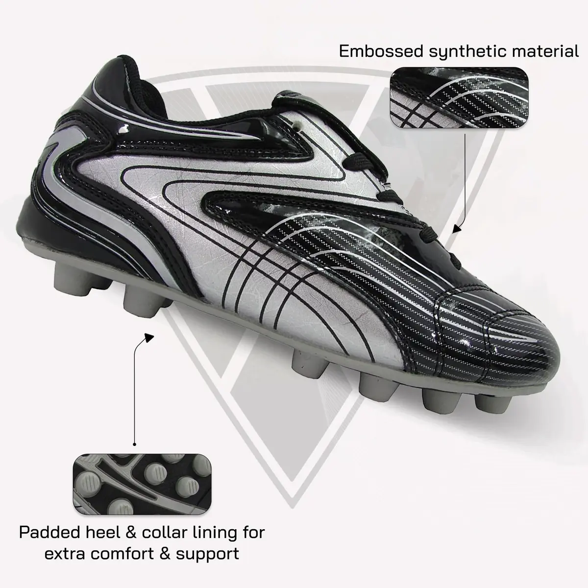 Vizari FG Soccer Cleats for Men, Women | FG Outdoor Football Shoes for Youth and Adults | Training, Matches & Practice Black/Silver - view 6