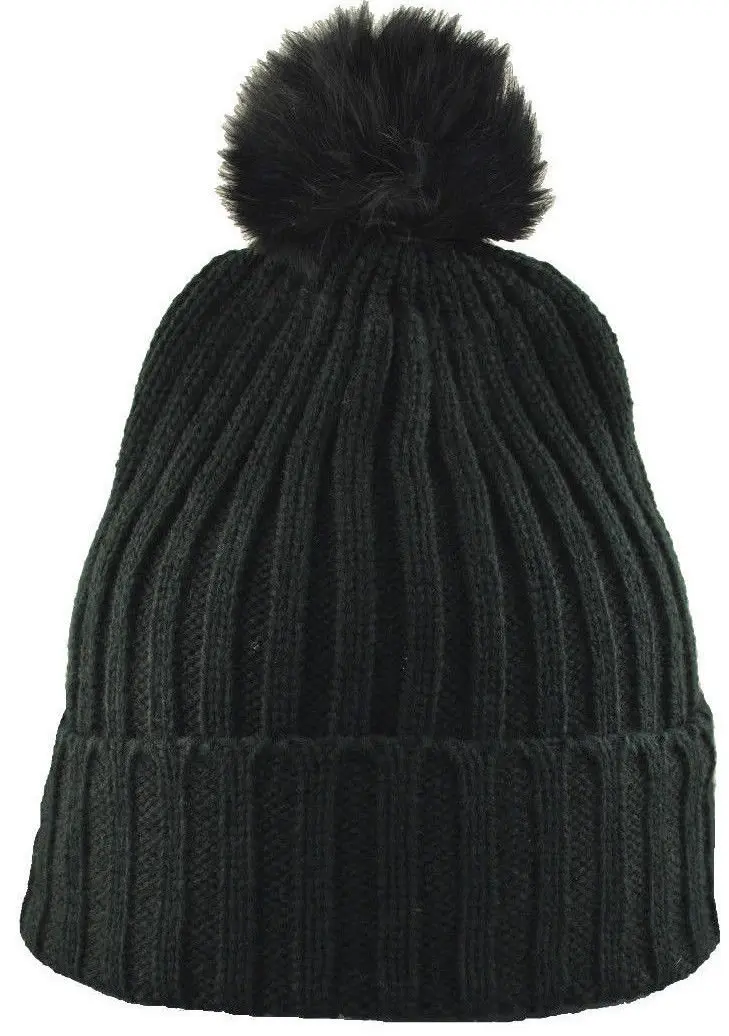 City Hunter Beanie Knit Pom Pom Hat 12" Black | Stretchable, Warm & Stylish for Men - main product image