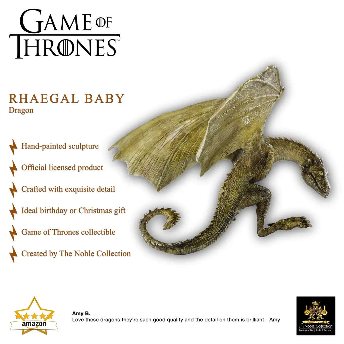 The Noble Collection Rhaegal Dragon Sculpt Figurine 11.4 cm (4.5 inches) | Officially Authorized by HBO - view 3