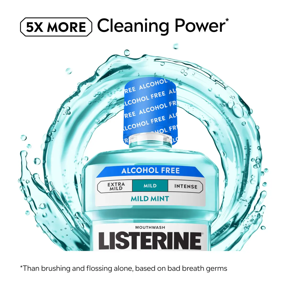 Listerine Cool Mint Alcohol-Free Mouthwash, Mild Mint 500 mL (16.9 Fl Oz) | Kills 99.9% of Bad Breath Germs - view 3