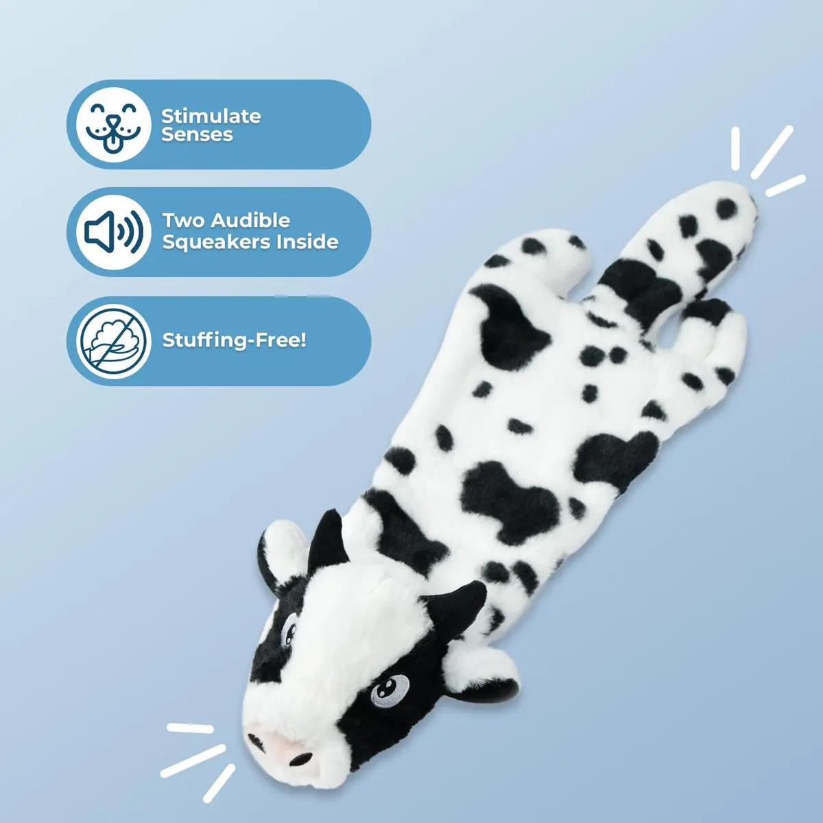 Best Pet Supplies 2-in-1 Stuffless Squeaky Dog Toy - Cow, Small | No Mess, Safe & Durable for Small Dogs - view 2